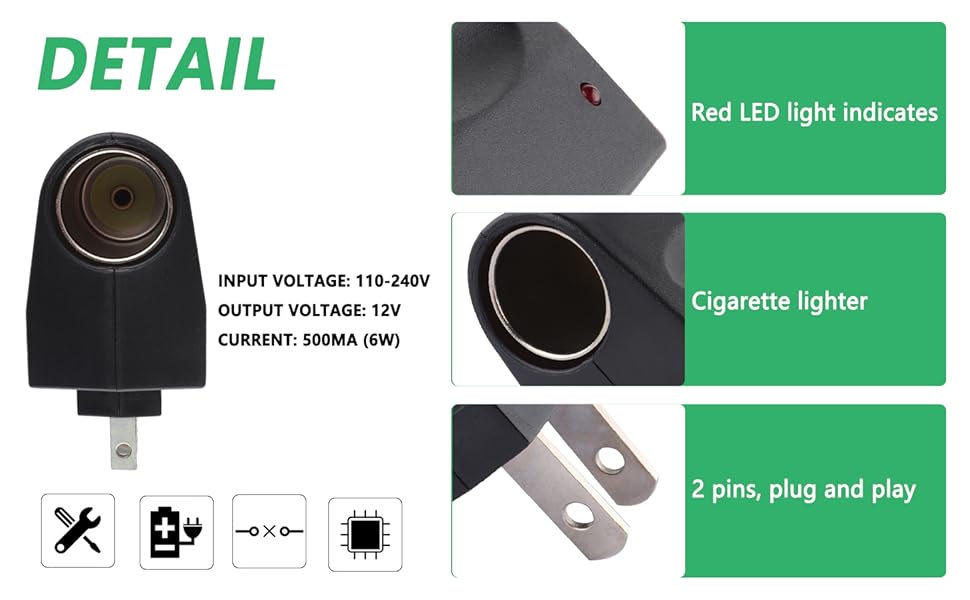car cigarette lighter voltage output Car Cigarette Lighter to Wall Outlet Adapter - Universal AC to DC Converter  - DC12V 500mA Cigarette Lighter Socket Adapter - Standard Power Inverters  for Vehicles