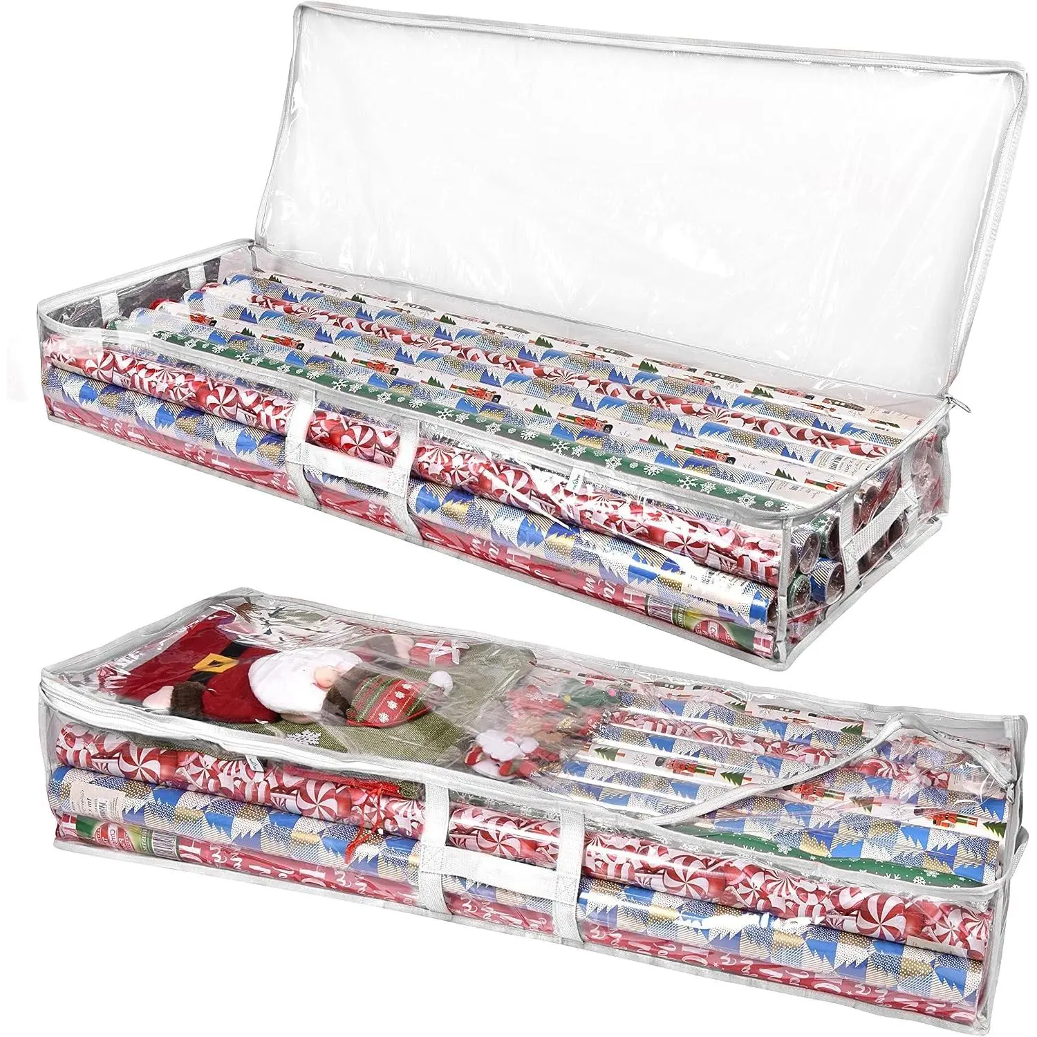 ProPik Wrapping Paper Storage Containers | Gift Wrap Organizer Under Bed 41”x14”x6” Fits 18-24 Rolls Fit Up to 40” Long Roll Wrap Storage Box Holder for Ribbon Bows and Accessories 2 Pack (White)