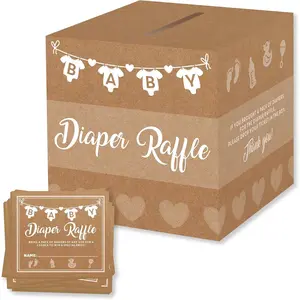 Baby Shower Games for Girl & Boy, 50 Diaper Raffle Tickets with Card Box, Ideal for Baby Shower Decorations, Raffle Prizes, Party Activity Ideas
