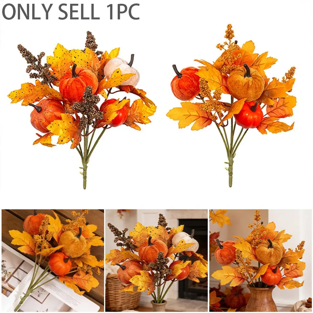 1 pc Autumn Pumpkin and Maple Leaf Artificial Flower Bouquet, available in two styles, perfect for Thanksgiving, Halloween, and fall harvest-themed family parties. Easily create a warm and soothing autumn atmosphere in your home.