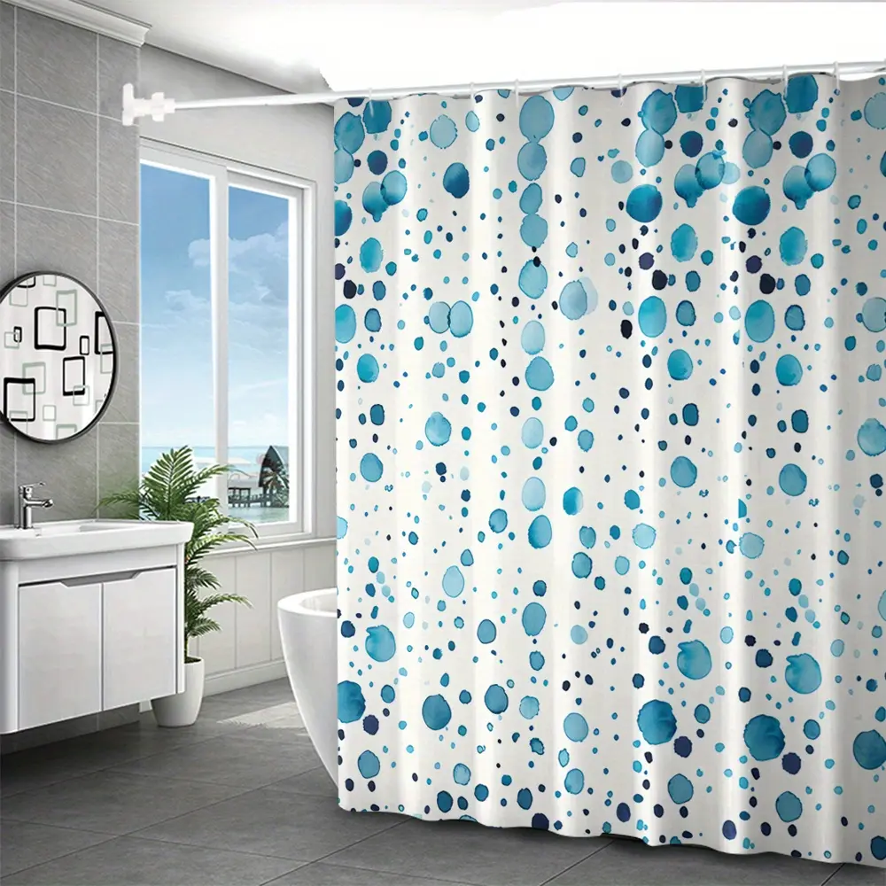 A digital printed shower curtain, large and small circle design, no drilling required, bathtub curtain, cute shower curtain, easy installation, shower partition, fun style, cute pattern, high quality printing, durable structure