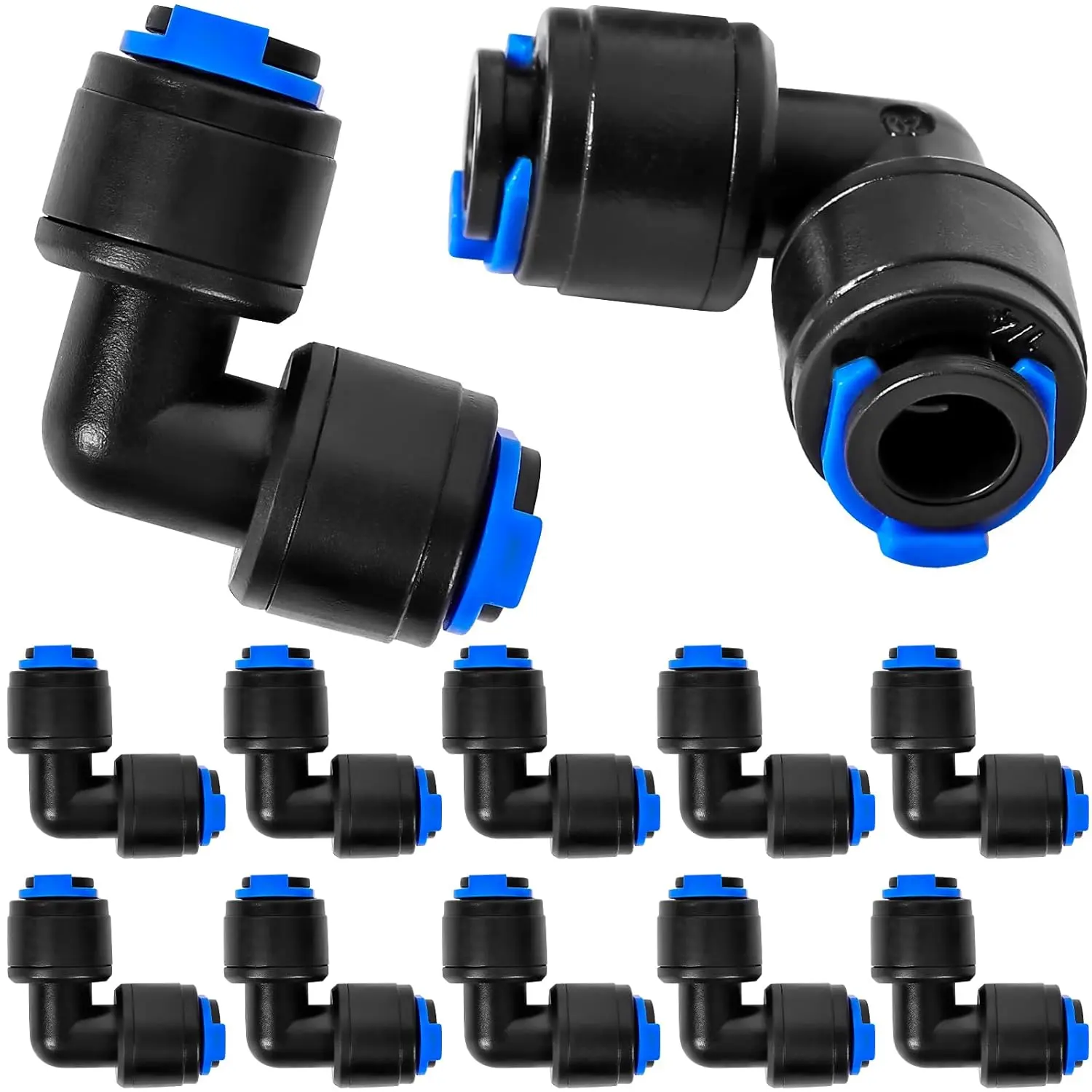 10-Pack Locking 1/4" 90-Elbow Quick Connect Fittings, Outdoor Drip Irrigation Tubing Couplings Set for Sprinkler Systems