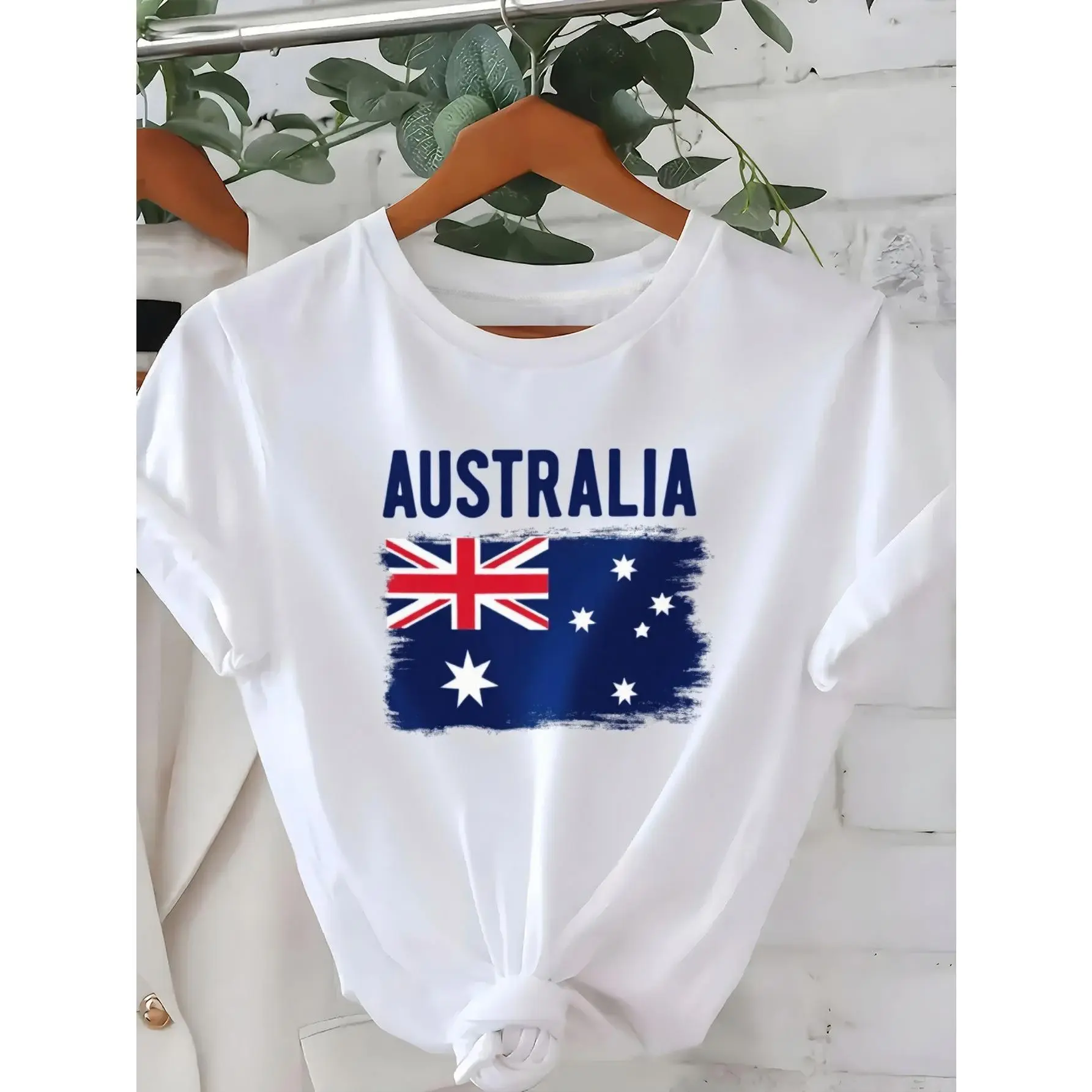 180G Australian Flag T-Shirt - A White Shirt Featuring Australian Text And Flag Design, Made from Breathable Moisture-Wicking Fabric, Designed for a Loose Fit for Both Men And Women, Perfect for Any Season