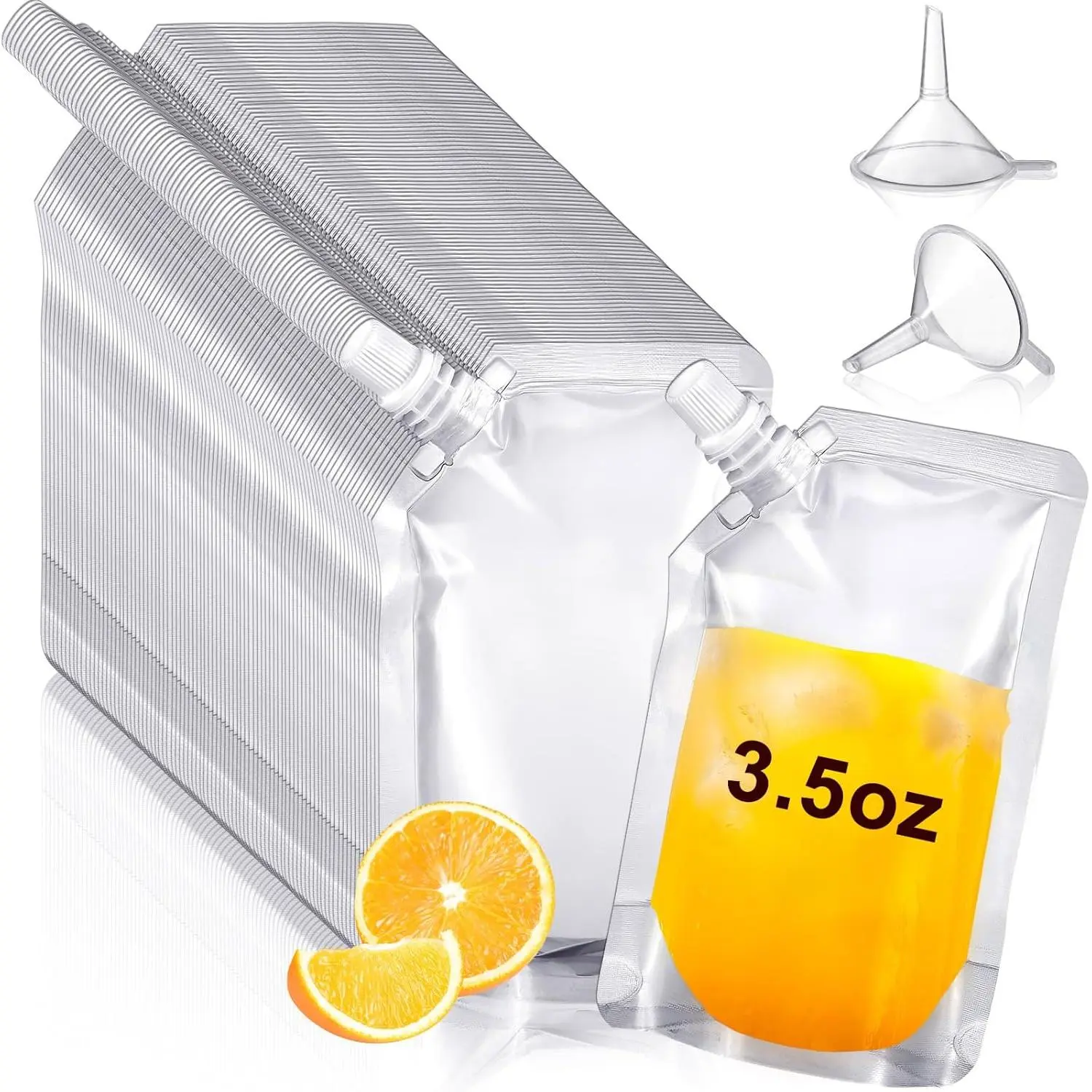 200 count  Plastic Pouches Bulk Squeeze Plastic Juice Drink Pouches Clear Leak Proof Bags Container with Funnel for Party Travel Concert Outdoor (3.5 oz)