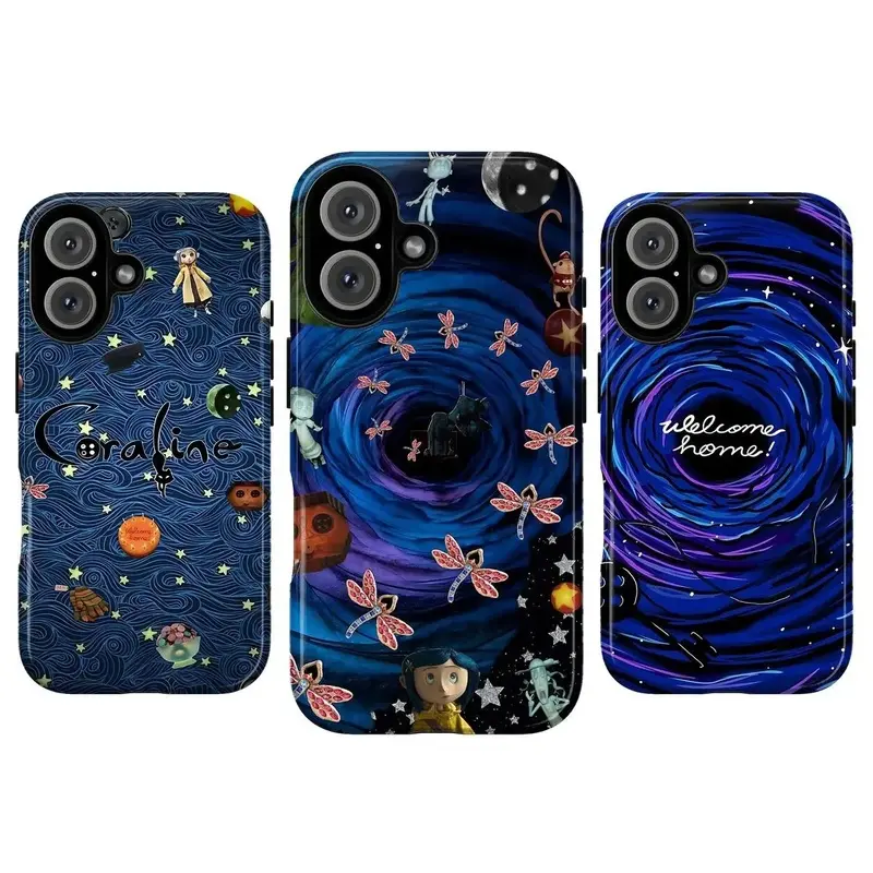 [MagSafe Magnetic] JIACC Personalized Whimsical Girl Phone Case with Button Eye, Black Cat, Blue Night Sky Spooky Galaxy Design - Protection Covers for iPhone ProMax Plus Air, Samsung Ultra, with Holder, Card Slot - Dark Fantasy Gift Phone Accessories