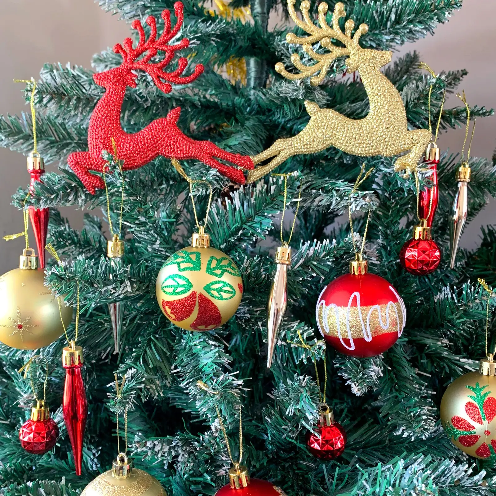 42pcs Christmas Baubles Set, Shatterproof Matte Shiny Glittery Ornaments, Candy Cane Snowflake Reindeer, Home Holiday Party Decor