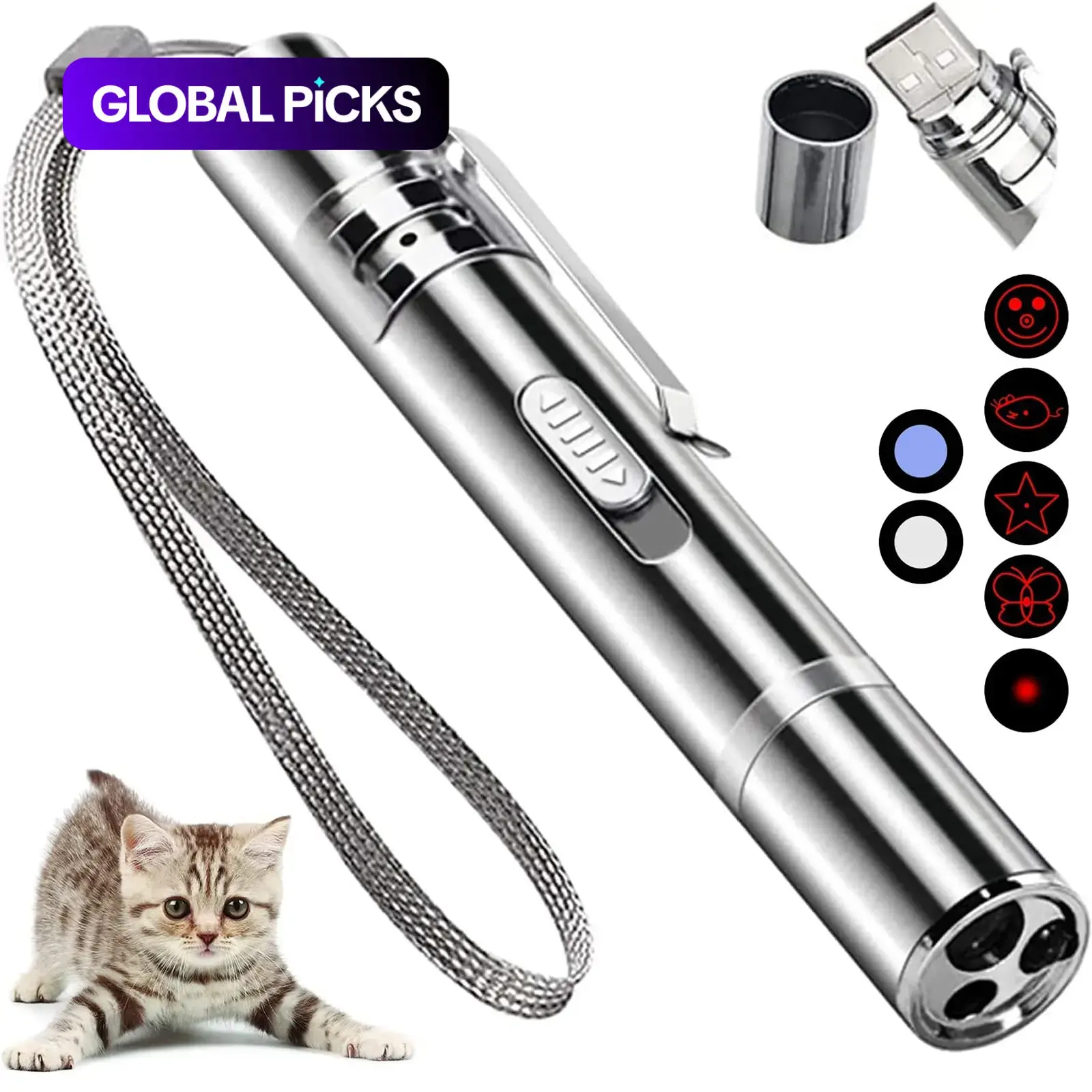 USB Rechargeable Laser Pointer Pet Toy, 1 Count Interactive Light Toy for Cats with 5 Adjustable Modes, Gift for Pets, Pet Training Toy for Indoor & Outdoor Use
