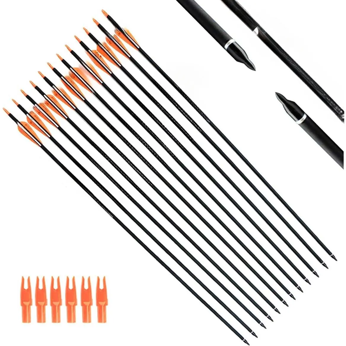 30Inch Carbon Arrow Practice Hunting Arrows with Removable Tips for Compound & Recurve Bow(Pack of 12)