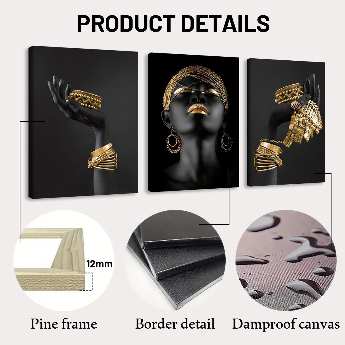 Wooden Framed Canvas Painting, 3 Counts/set Modern Art Wall Decoration, Artistic Fashion Figure Pattern Wall Art for Home Living Room Bedroom Office