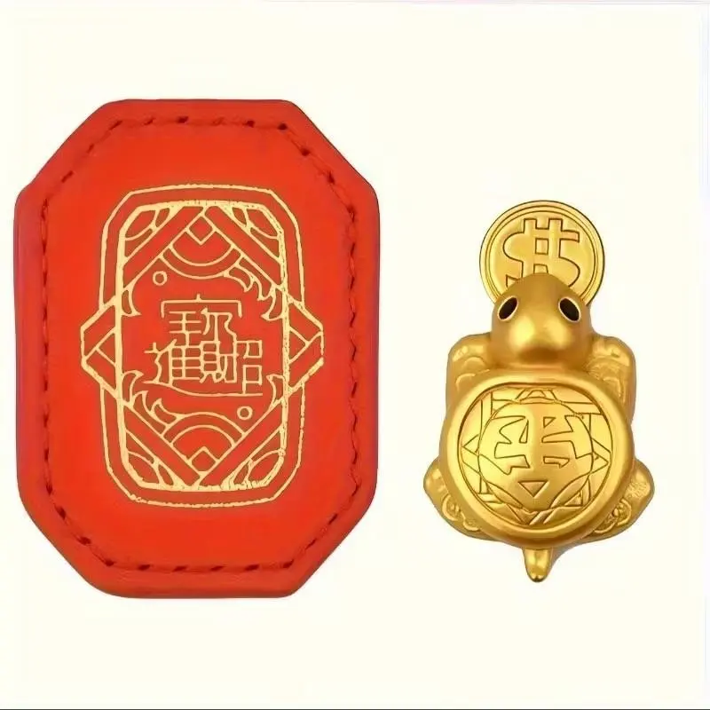 1pc Handmade Golden Sea Turtle Feng Shui Amulet, A Traditional Chinese Copper Alloy Wealth Charm, A Luxurious Gift For Women And A Daily Auspicious Decoration Items. A Beautiful Money Turtle Figurine, With Complex Chinese Patterns And Delicate Carvings.