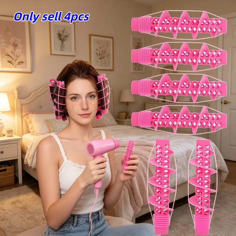 4-Piece No Heat Spiral Curlers, Heatless Curls, Easy Hair Styling, Damage-Free, Suitable for All Hair Types, Create Big Waves, Perfect for Lazy Days