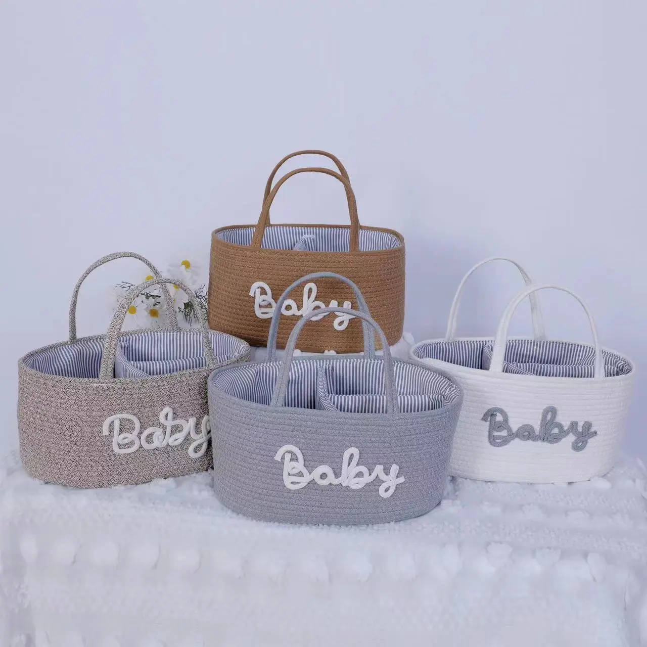 Three-Tier Letter Design Storage Basket, Portable Baby Organizer, Large Capacity Holder for Bottles & Diapers, Home Bathroom Living Room Use