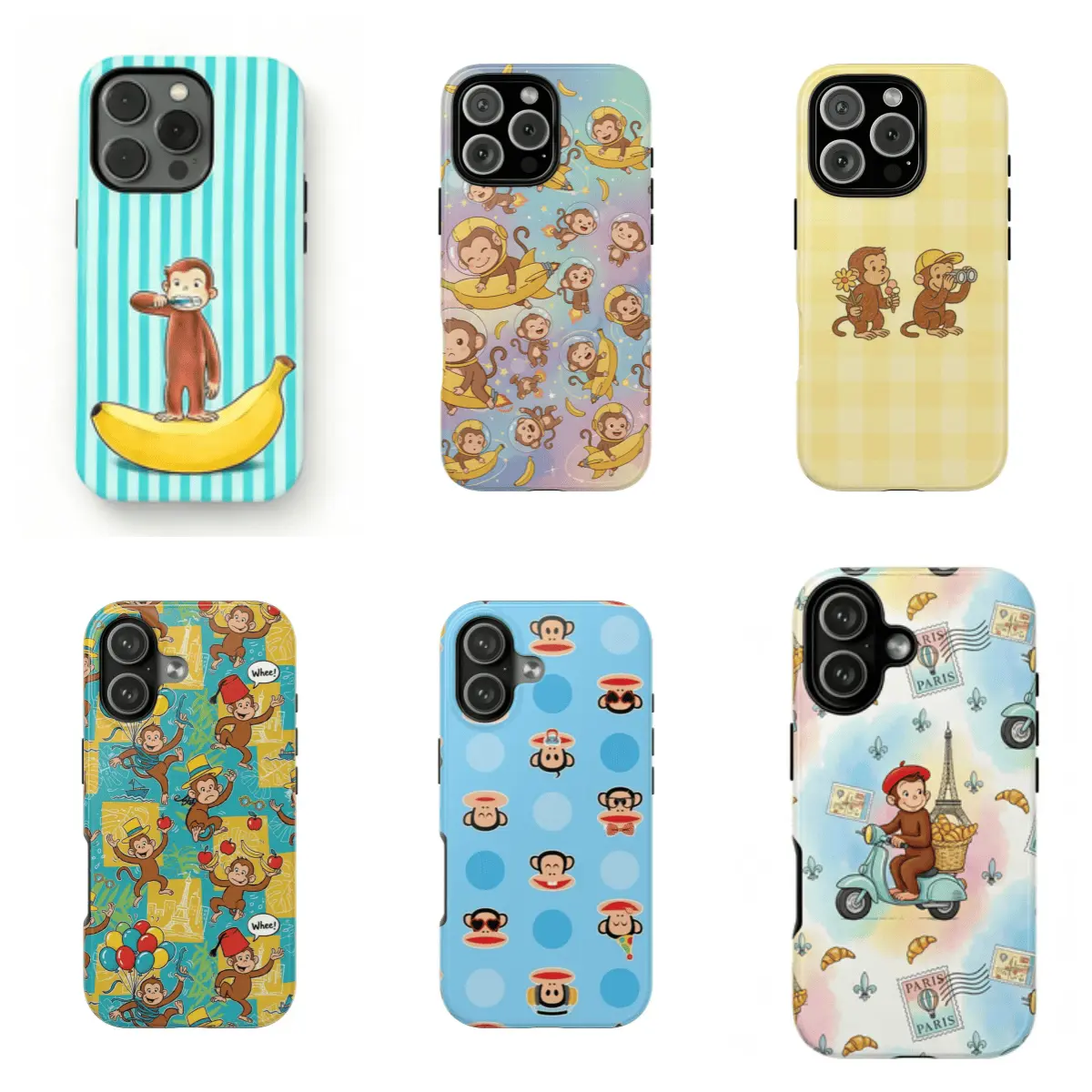 Curious George Phone Case Cute Monkey Cartoon Banana Kawaii Protective Cover Compatible with iPhone 11–17 Pro Max/Plus Series and Samsung Galaxy S23–S25 Series