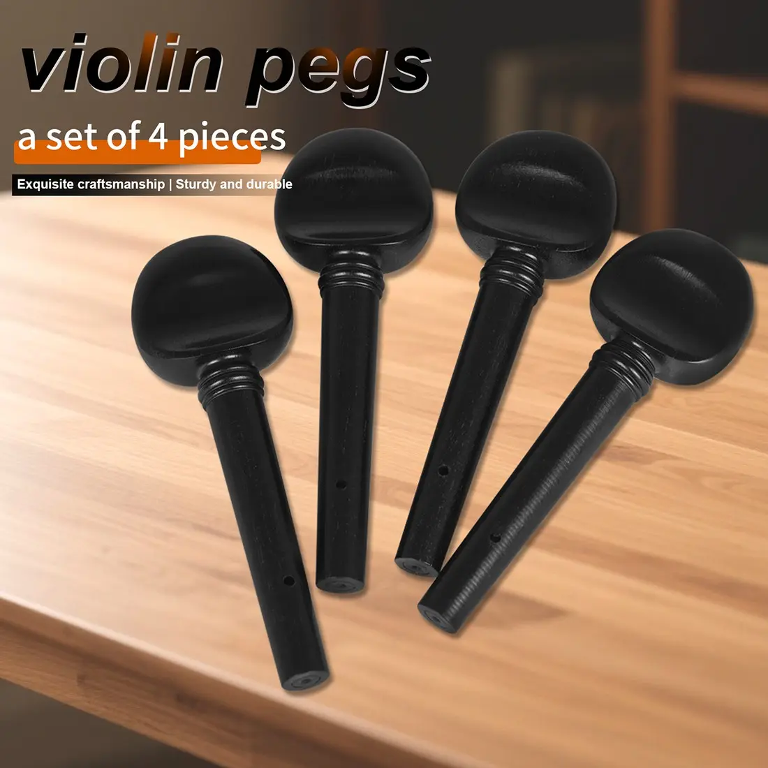 Ln242 Violin Tailpiece Set, 4 Pieces, Ebony Imitation Antique Style, Solid Construction, 4-String Design, Ideal for Traditional Violins, Durable & Aesthetic