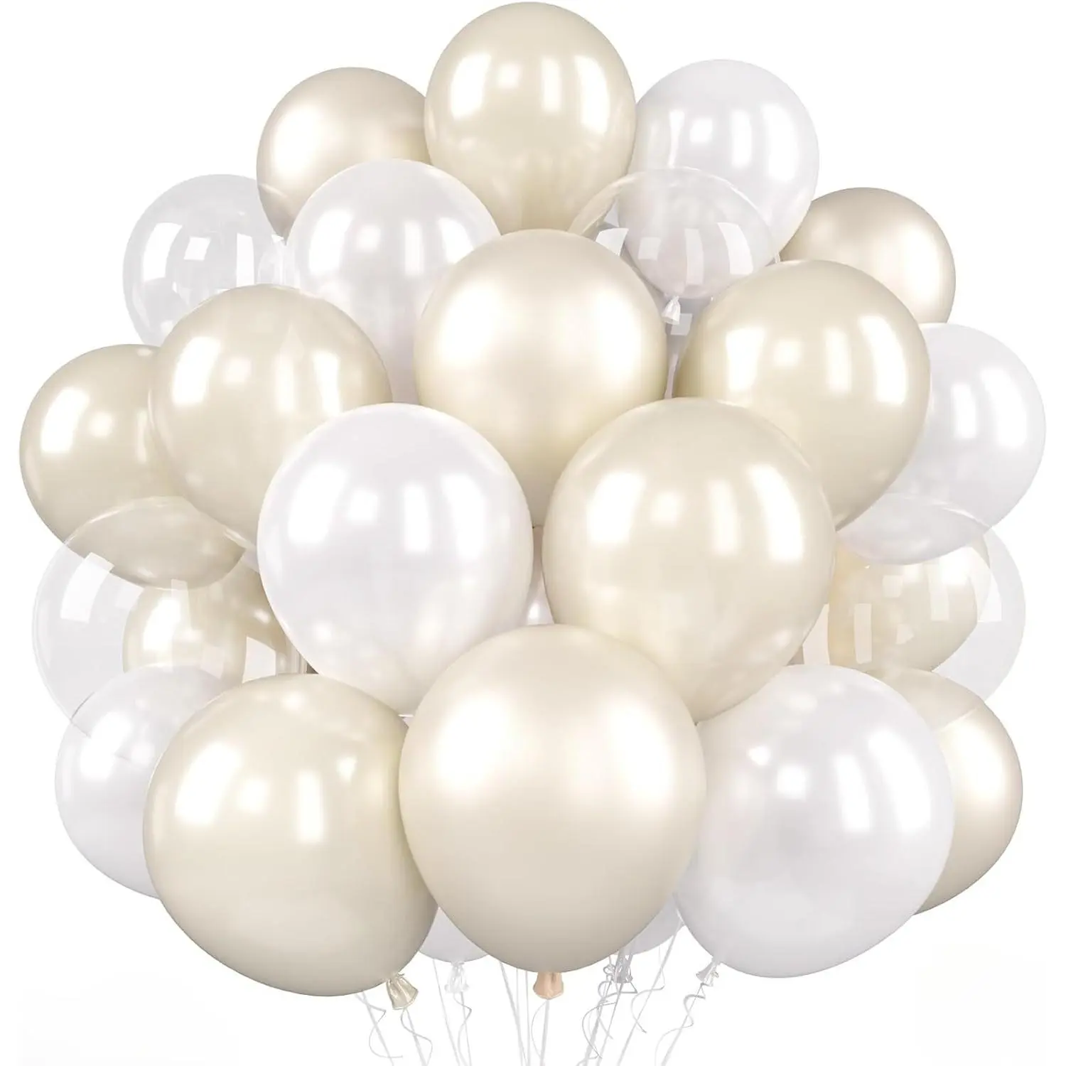 Pearl Balloons, 50 Pcs 12 Inches Pearl White Double Stuffed Balloon, Sand White Clear Cream Nude Latex Balloons for Wedding Engagement Wedding Bridal Shower Party Birthday Decoration