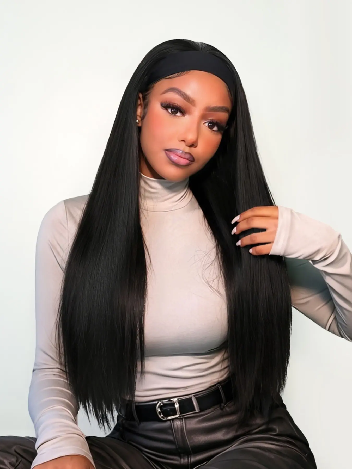 26 Inch Long Glueless Headband Half Wig for Women, Daily Wear Wig, Synthetic Wigs, Synthetic Straight Hair, Heat Resistant Fiber, Suitable for Daily & Party Use, Headband Style Wig
