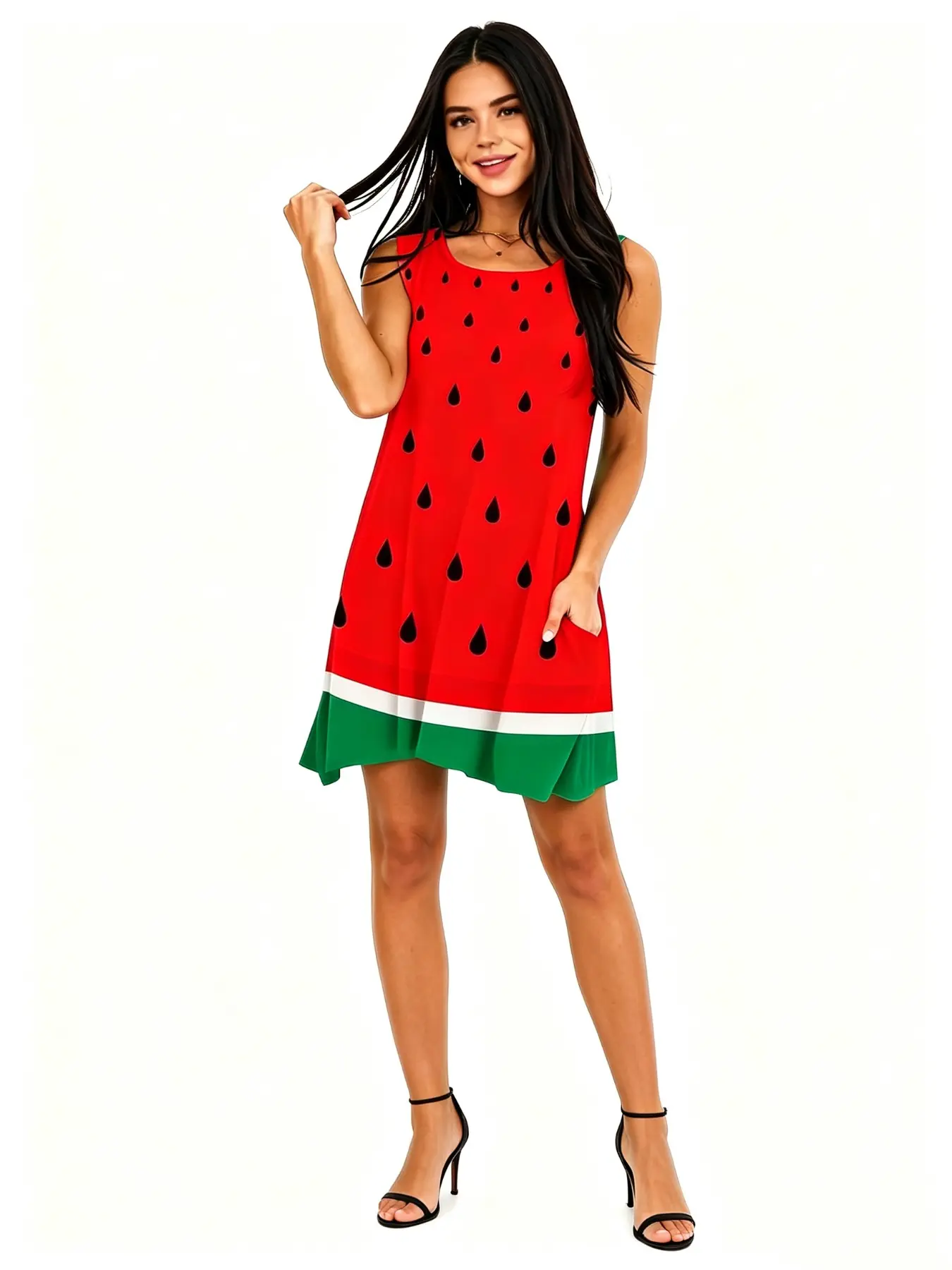 Watermelon Fruit Theme Party, Watermelon Slice Print Tank Dress, Loose Creative Light Cosplay Dress, Cosplay Costume, Women's Fashion Clothing