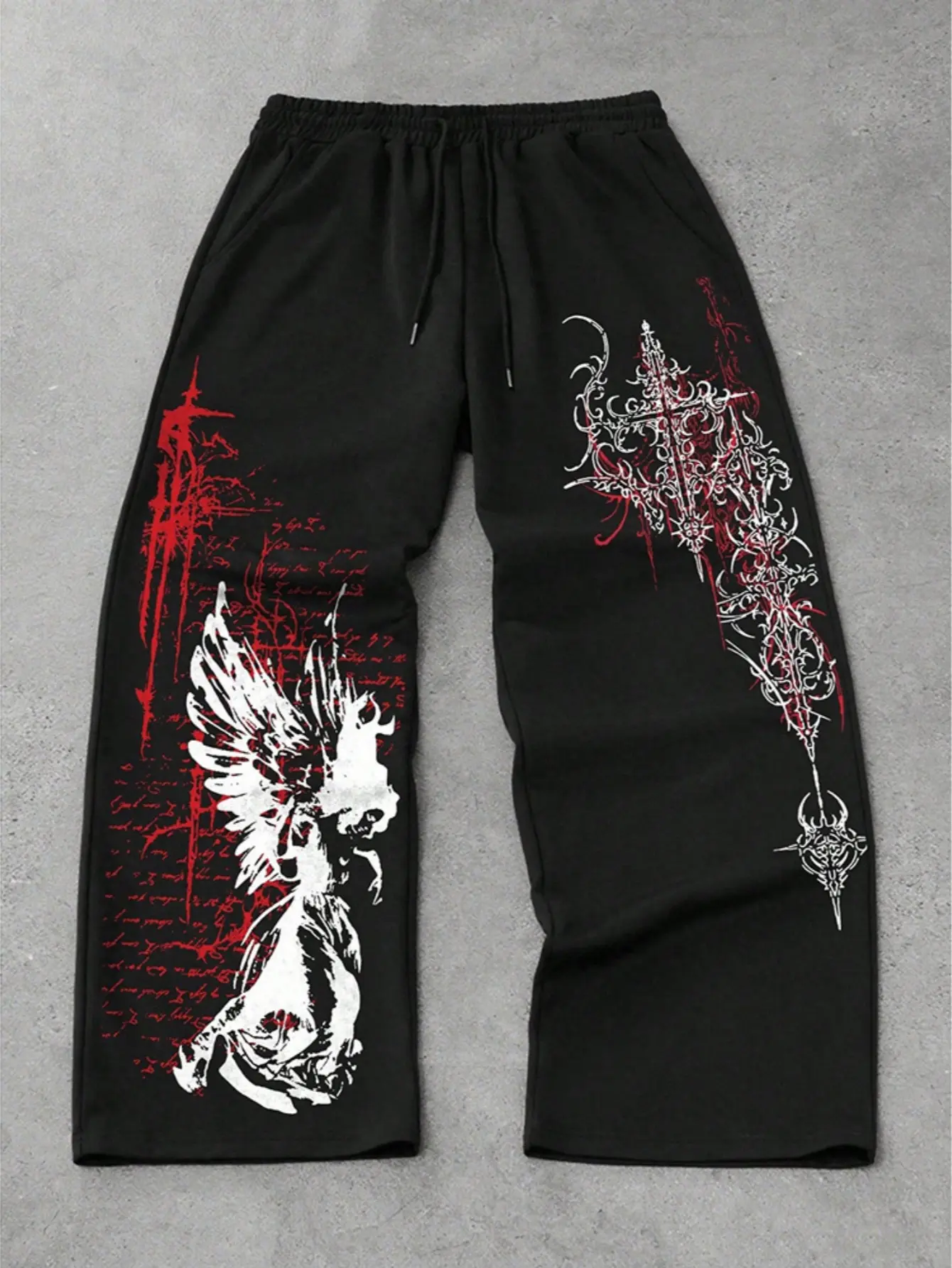 Men's Gothic Graphic Print Trouser, Stylish Straight Leg Male Clothing, Long Fashion Apparel for Daily Wear, Clothes, Bold Prints, Streetwear Clothing, Long Pants, Really Nice Pants, Made For Long Days Of Casual Wear