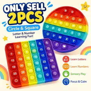 2pcs square number & round letter learning boards, safe and quick press bubbles, sensory, educational math practice teaching aids, suitable as classroom gifts, for ages