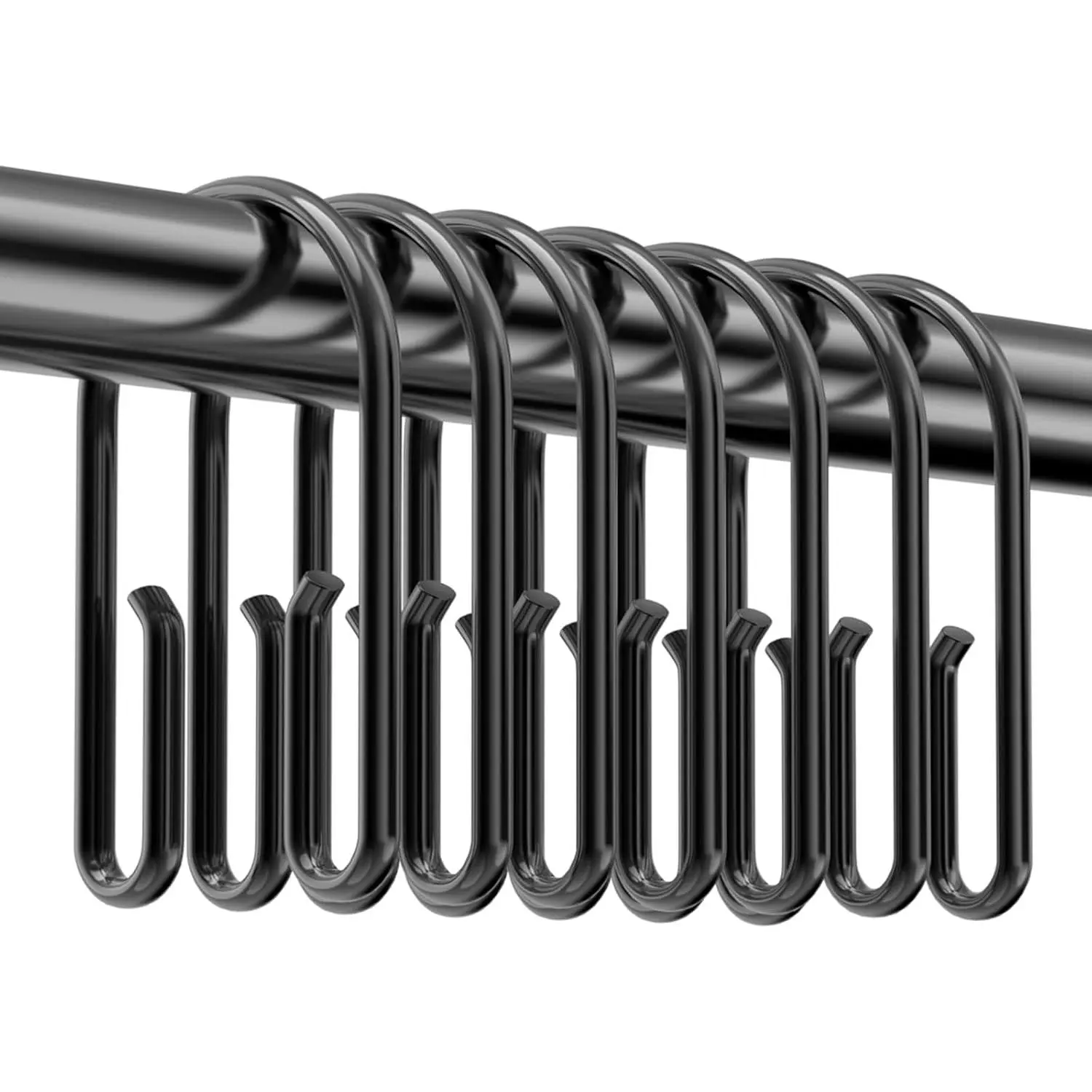 Black Shower Curtain Hooks Rings ,Double Sided Shower Curtain Rings Rust Proof,12 pcs Shower Hooks for Inside Shower,Smooth Sliding Anti-Drop Double Shower Rings for Curtain (Black)