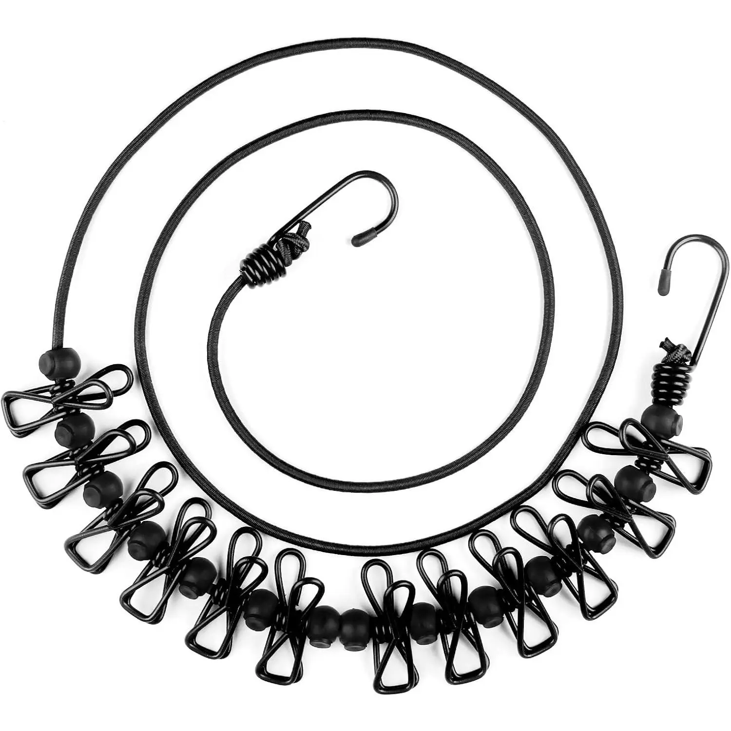 Clothesline Camping Essentials, Portable Retractable Clothesline with 12pcs Clothespins Outdoor Camping Accessories Travel and RV Essentials, Black