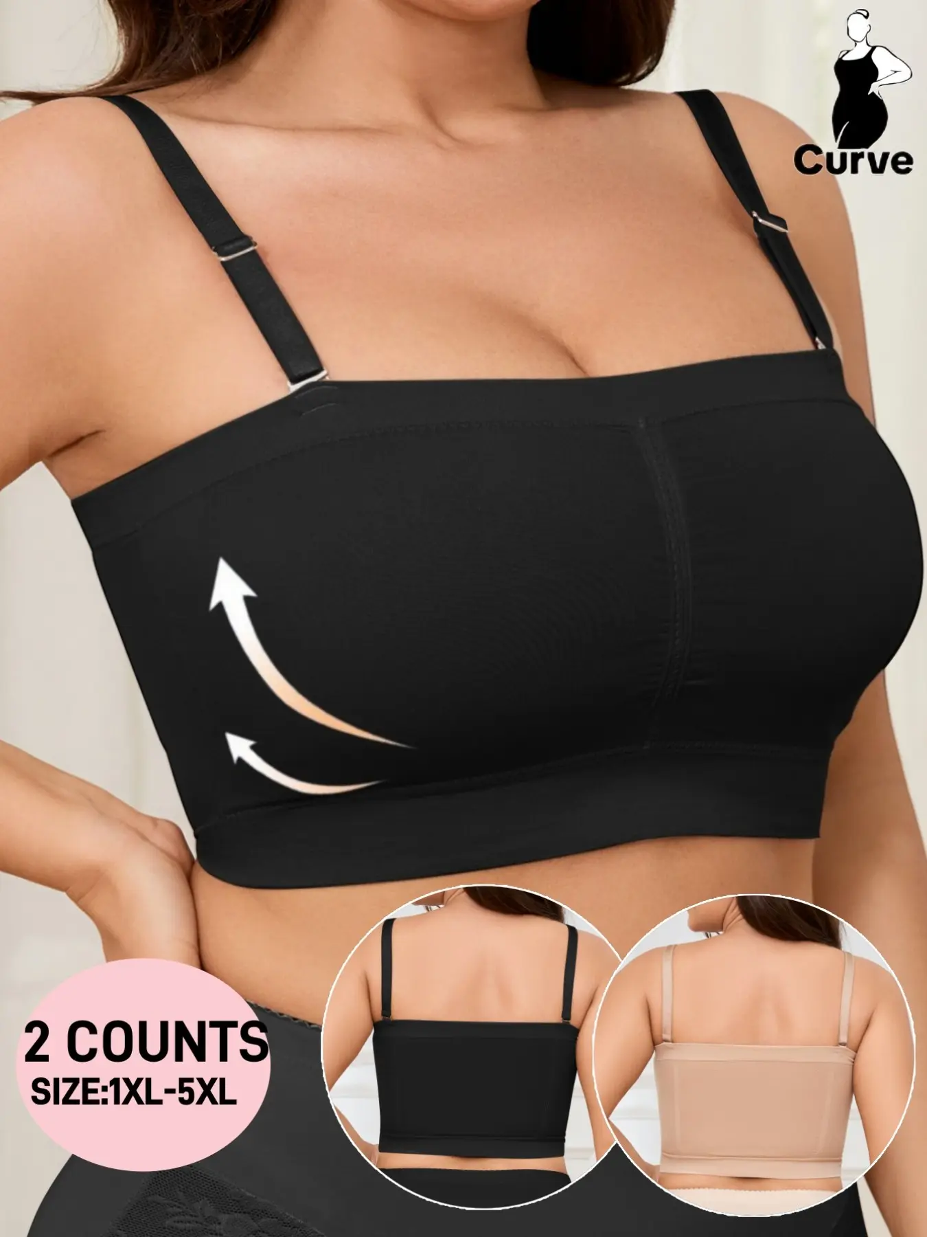 Women's Plus Size Seamless Wireless Bra, Detachable Pads & Adjustable Straps, Full Coverage,Soft & Stretch Casual Crop Top,Everyday Wear,Women's Underwear for All Seasons
