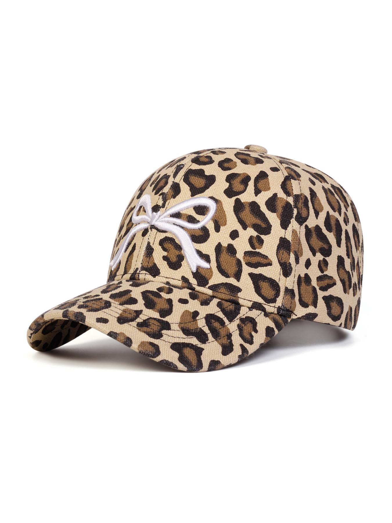 Unisex Leopard Print Bow Hat, Fashionable Adjustable Design, Comfortable Woven Fabric, Perfect for Sports & Casual