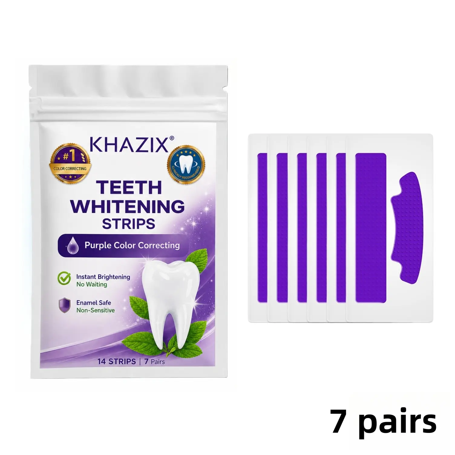 Khazix Teeth-Whitening Strips 7-Pcs, Easy-To-Apply Smile-Care Strips, Contoured-Fit Design, Lift Surface Stains, Daily At-Home Oral Care, Whitestrips
