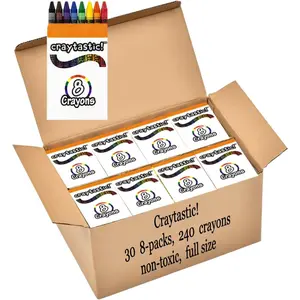 Bulk Crayons Class Pack, 30 Individual Boxes of 8 Colors, Full Size Premium, Safety Tested ASTM D-4236 Compliant, Including Red Yellow Green Blue Purple Brown Black