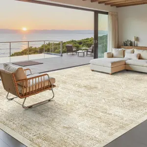 ComiComi Modern Luxury Design Washable Area Rugs, Large Soft Rugs Decor for Living Room Vintage Beige Rug Area Rugs for Bedroom Dining Room Floral Non-Slip Thin Rugs,Various Sizes