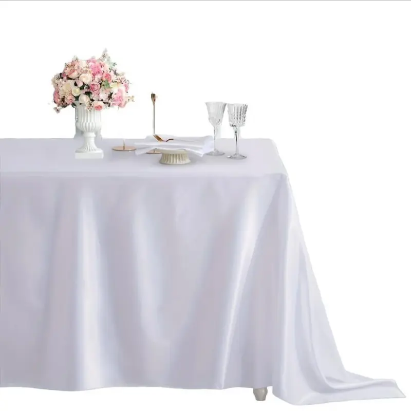 Elegant Shiny White Satin Tablecloth, Smooth Silky Wrinkle Free Table Cover, Reusable Table Cloth for Wedding, Birthday, Banquet, Dinner Party & Home Dining Decoration, Decor For Weddings, Party Decoration Supplies, Overlay Table Cover