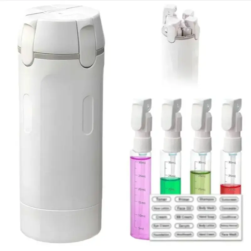 4-in-1 Plastic Rectangle Mini Cosmetic Storage Dispenser Bottle - Leak-Proof Refillable Silicone Squeeze Container with Lock, Durable Portable Toiletries Storage Bottles & Jars for Travel Stuff