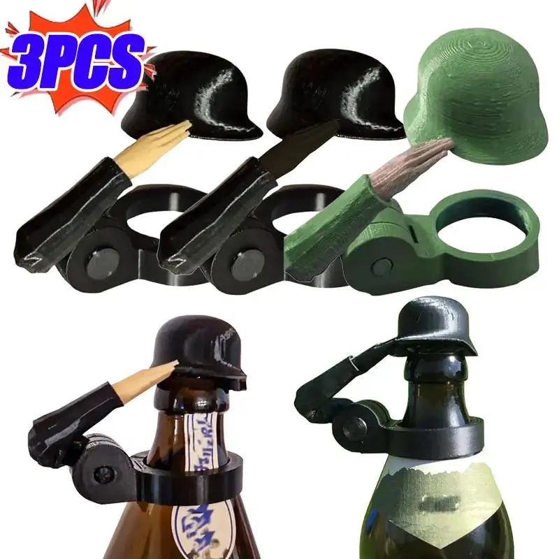 3/1PCS Creative Soldier Salute Beer Bottle Helmet Dust-proof Lid Saluting Pose Beer Bottle Cap for BBQ Party Bar Beer Gifts