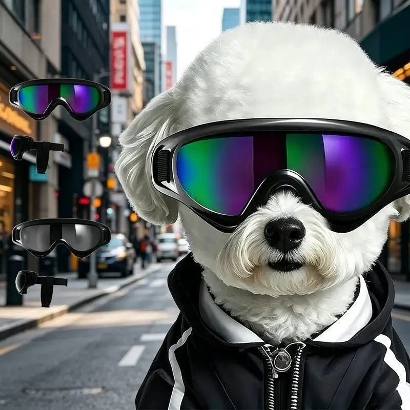 Adjustable Pet Outdoor Glasses with UV Protection, Windproof, Anti-Dust, Chin Strap & Soft Fabric - Sports & Outdoor Protective Gear for Small and Large Breeds (Ideal for Adventures)