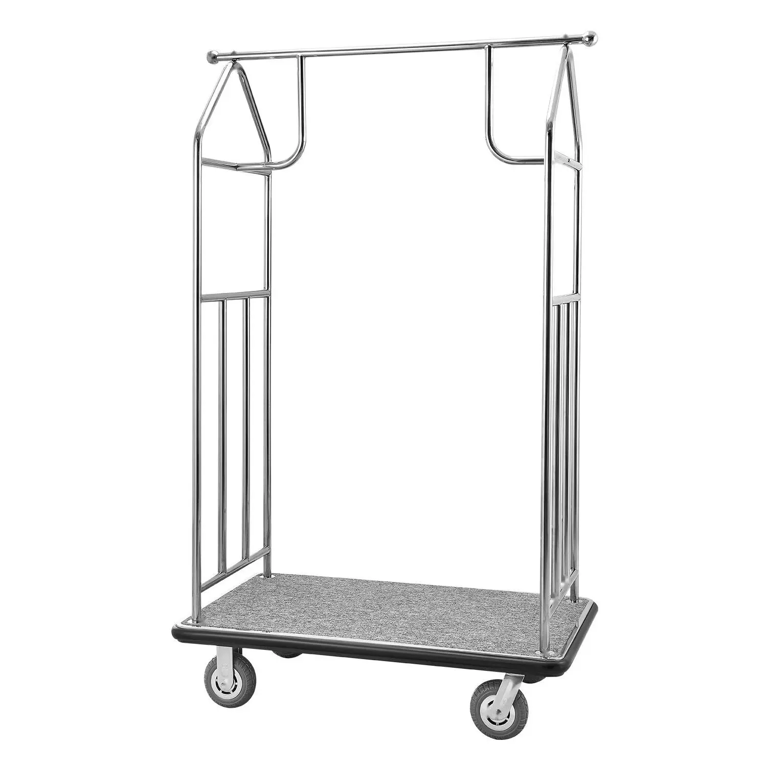 Heavy-Duty Brushed Finish Stainless Steel Bellman Cart, 800lb Capacity, Quiet Casters, Handles Luggage, Durable Service Trolley for Hotels & Airports