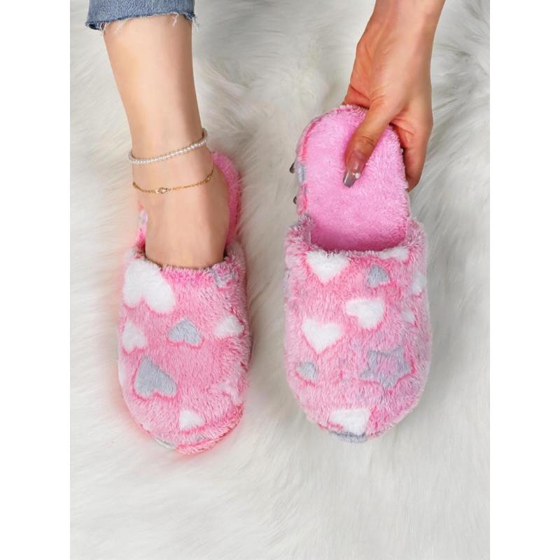 (New)2024 Cartoon Star & Heart Pattern Bedroom Slippers, Minimalist Comfortable Indoor Non-slip Slippers for Girl, Fluffy Warm Indoor Home Slippers for Back To School Dormitory Wear, Plush Footwear, Shoes for Women