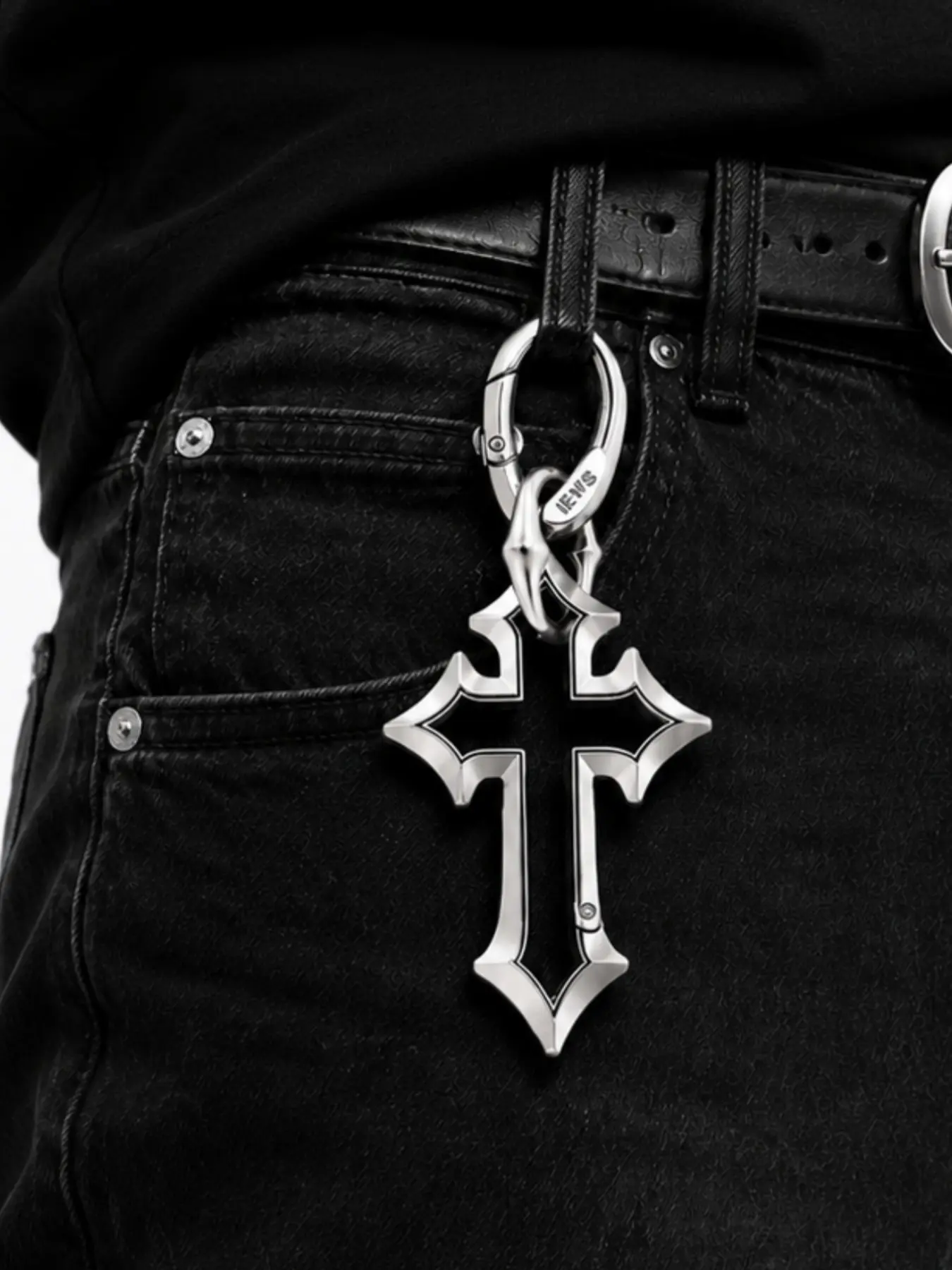 Full Metal Cuban Buckle Cross Keychain, Gothic Edc Pendant, Dual-Sided Glossy Matte Finish, Street Style Accessory, Keychain Charm, Unisex