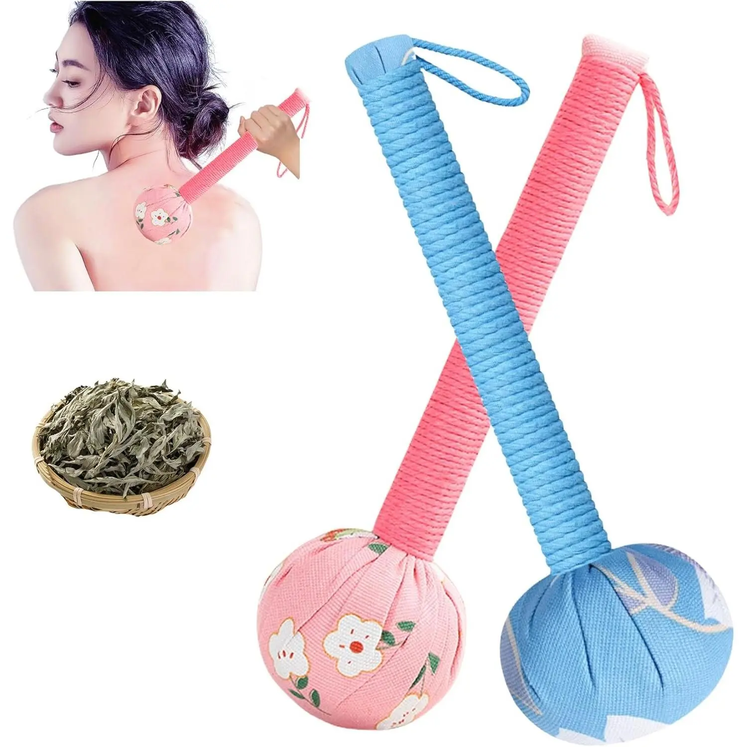 Traditional Moxa Stick Massager - Handheld Mugwort Massage Hammer for Pain Relief, Muscle Relaxation, Acupressure - Ergonomic Grip with US Design Patent (Blue, Pink)