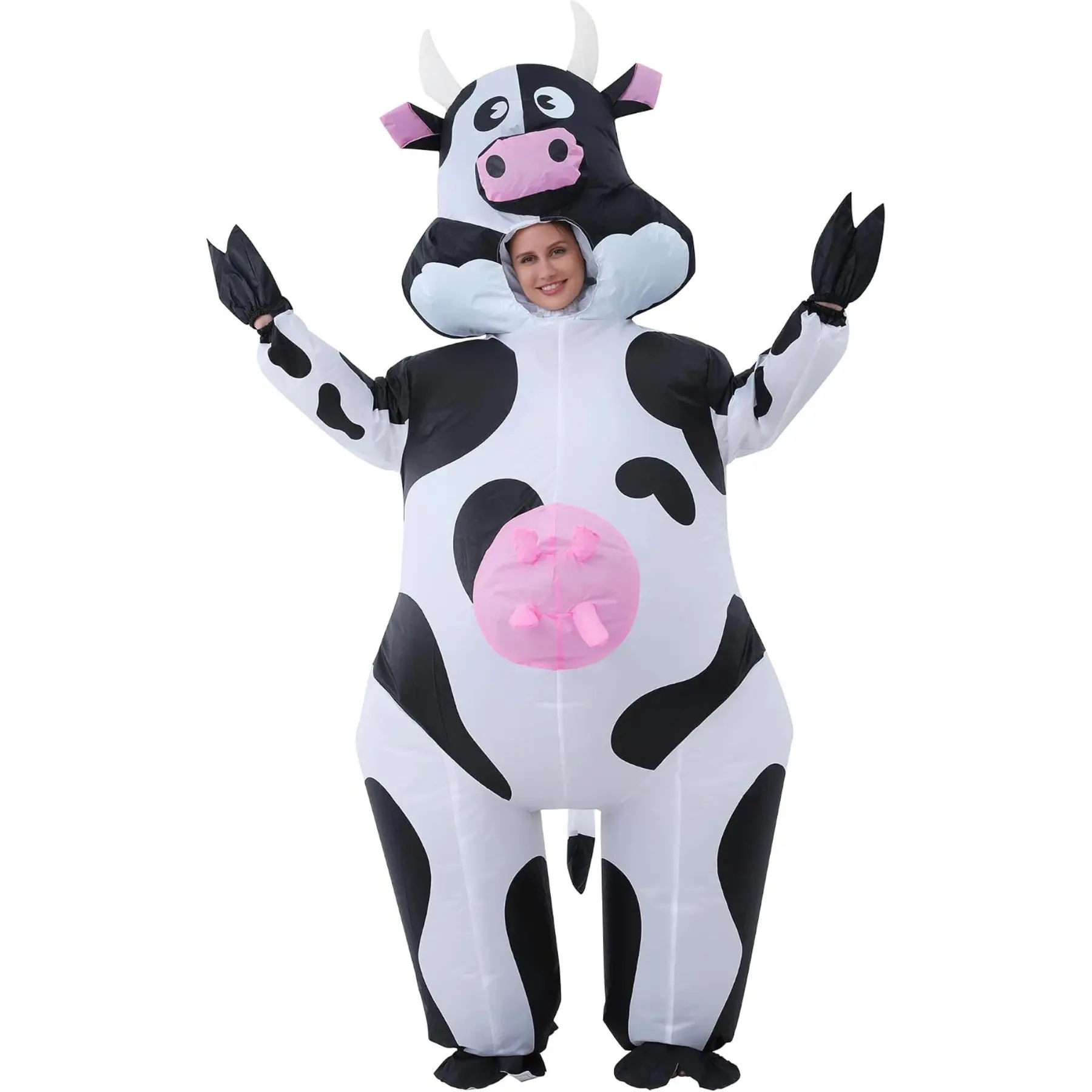 Funny Inflatable Cow Costume, Hilarious Cartoon Animal Blow‑up Suit, Easy To Wear, Eye‑catching Outfit, Perfect For Halloween, Christmas, Carnival Parties, Stage Performance And Themed Party Cosplay Props.