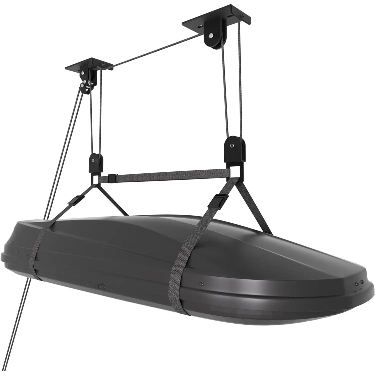 Cargo Box Pulley System for Garage Storage Heavy-Duty Ceiling Hoist for Kayak Canoes Bikes Ladders Holds Up to 150 lbs Fits 10-18 Foot Ceilings Black
