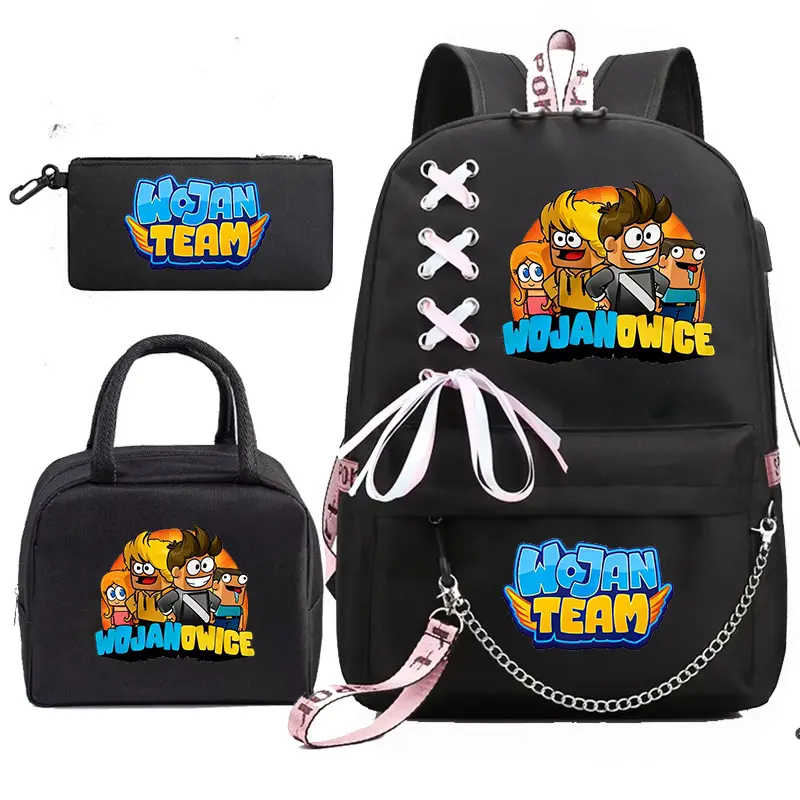 Trendy Printed Backpack Set, Large Storage Student School Bag, Casual Travel Backpack for Boys Girls