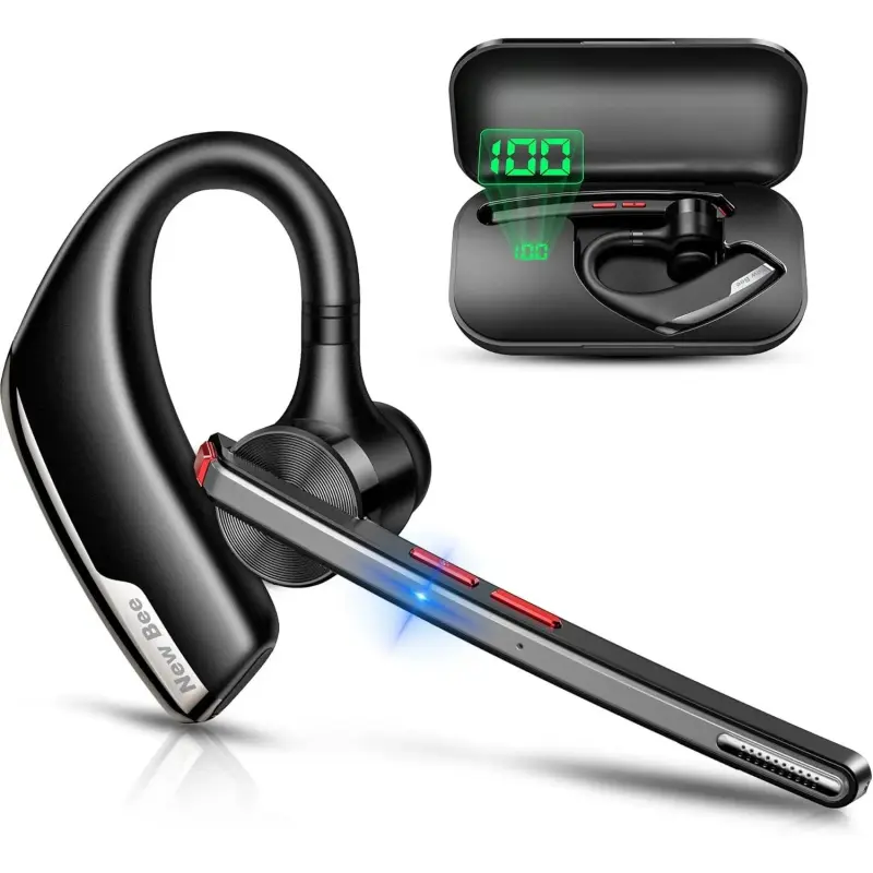 Wireless Bluetooth Headset V5.2, Dual Mic Noise Cancelling Earpiece with 500mAh Charging Case 80H Playtime, Hands-Free Earphones for Cell Phone Office Driving