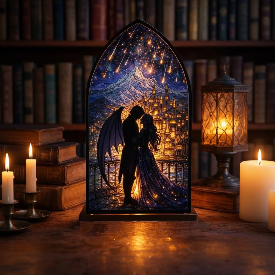 Velaris Feyre & Rhysand Acotar Suncatcher Candle Holder, Night Court Fantasy Bookshelf, Night Court Library Book Nook, Library Sign | 3D Bookshelf Sign | Fantasy Book Lover & Reader Gift Decor Decoration Decoration Items (No Candle Included)