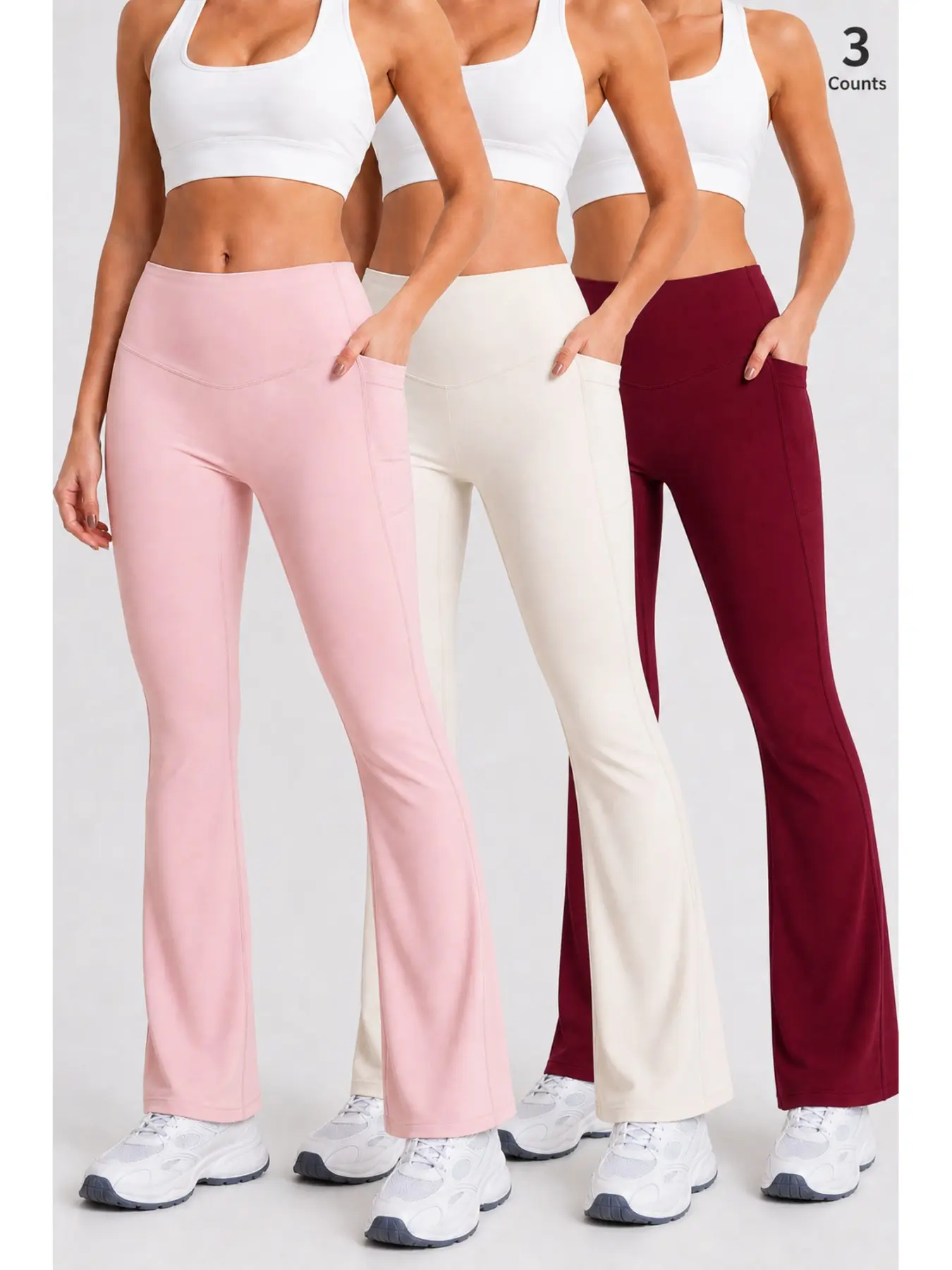 Women's Flare Leggings with Pockets, High Waisted Yoga Pants, Bootcut Workout Running Pants Gym Athletic Activewear, High Waists Leggings