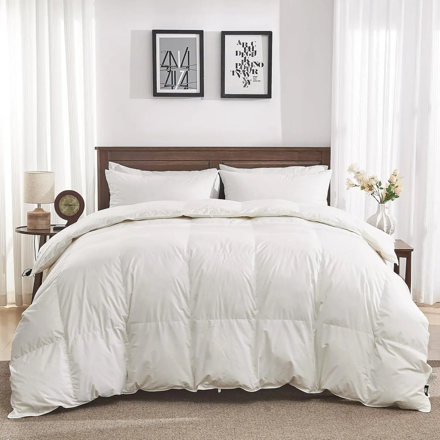 Oversized King Goose Feather Down Fiber Comforter - 100% Organic Cotton Shell, Medium Warmth All Season Duvet Insert, Hotel Luxury White Bedding (120x98 in)