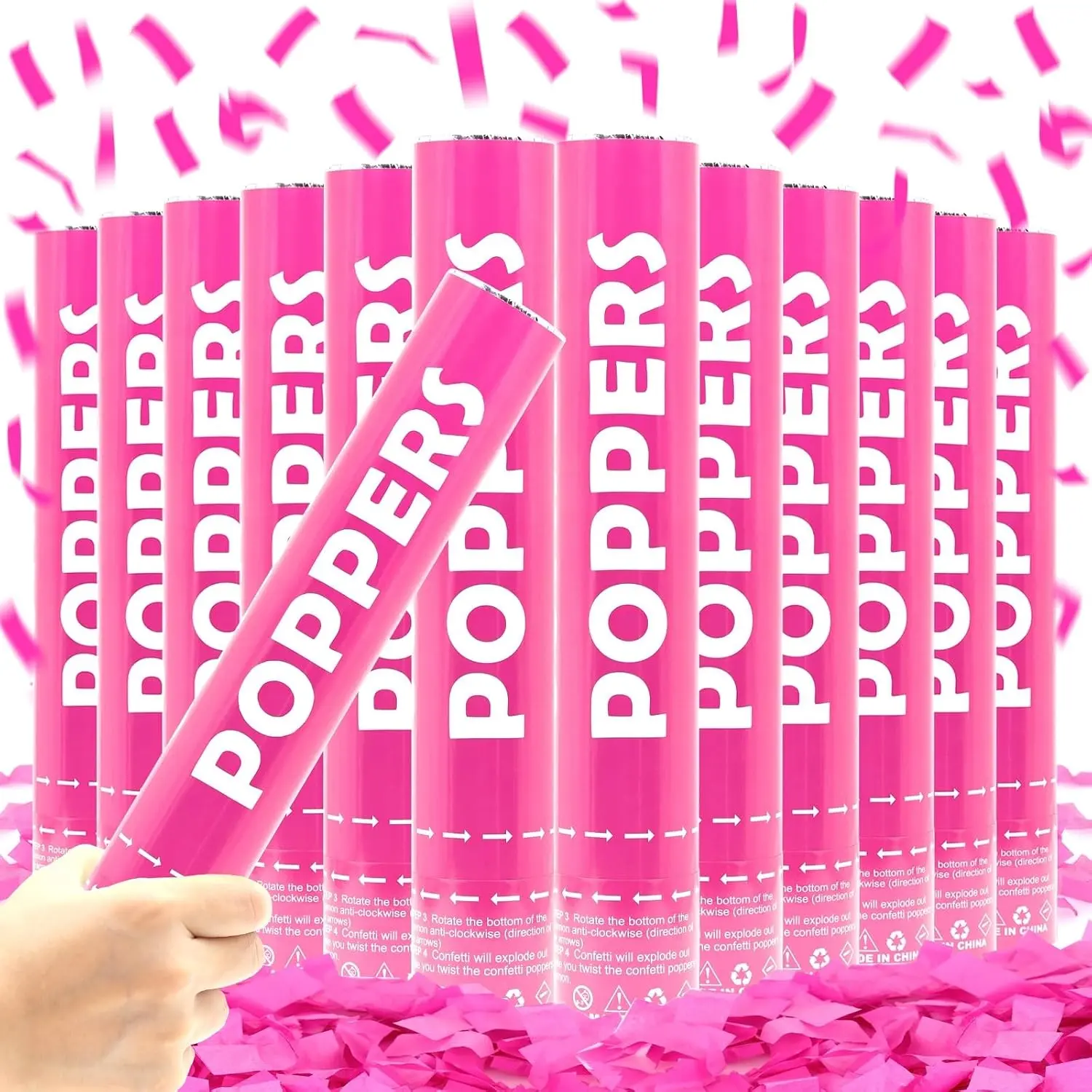 Confetti Pink 12 Pack Biodegradable Confetti Poppers for Weddings, Gender Reveals, Birthdays & Celebrations  Twist Confetti Shooters for Fun