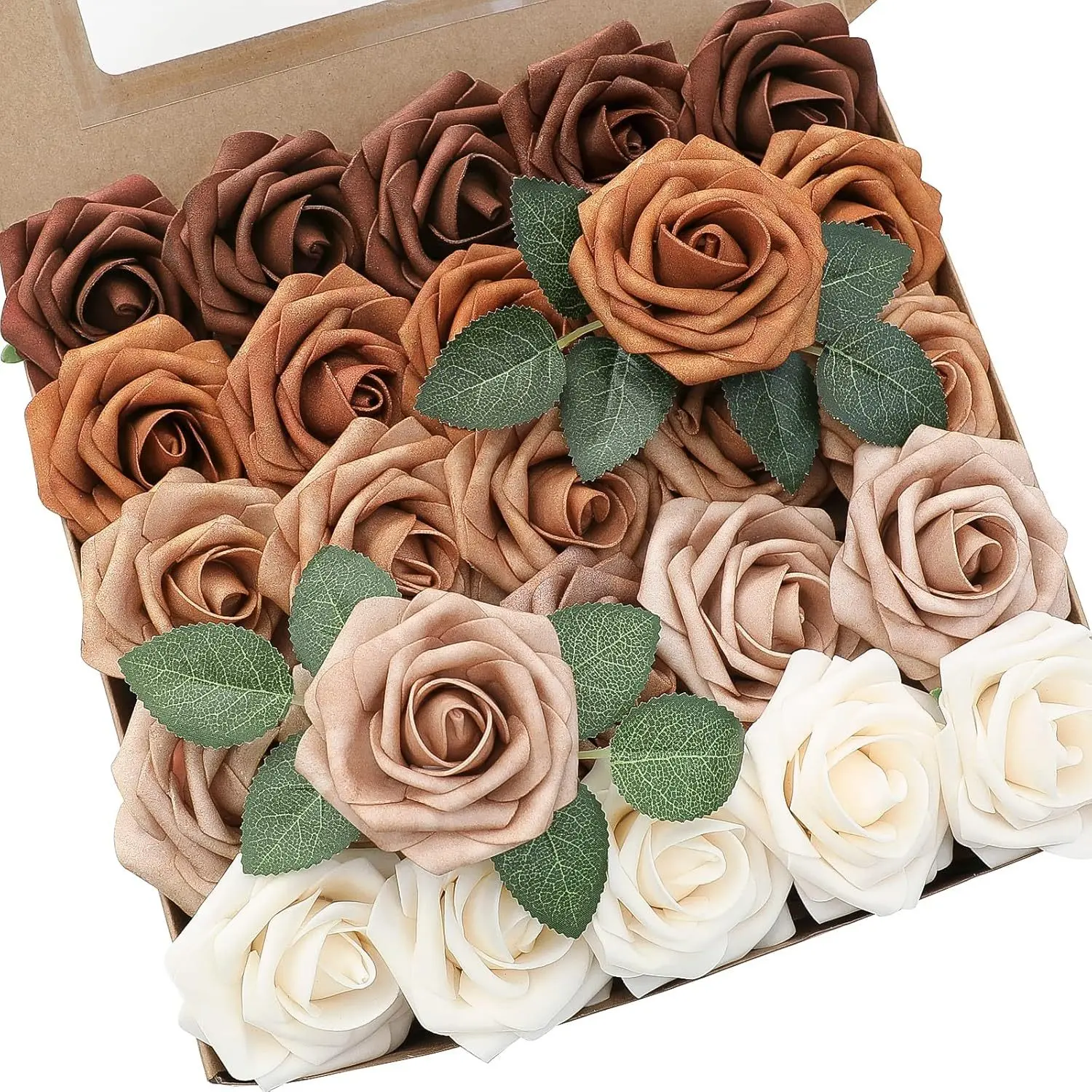 58pcs (50pcs Rose + 8pcs Leaves) Artificial Rose Flowers, Ombre Foam Roses with Stems, Realistic DIY Wedding Bouquets, Bridal Shower Floral Centerpieces, Party Table Decorations, Thanksgiving Holiday Party Flower Home Decor Rose, Wedding Decorations