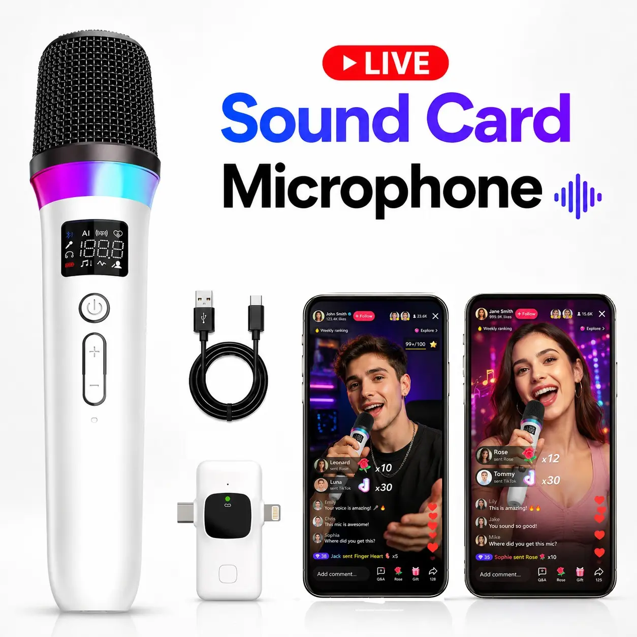 2in1 Wireless Handheld Live Microphone Kit | Noise Cancellation, Voice Changer, Karaoke & Streaming Mic with Receiver