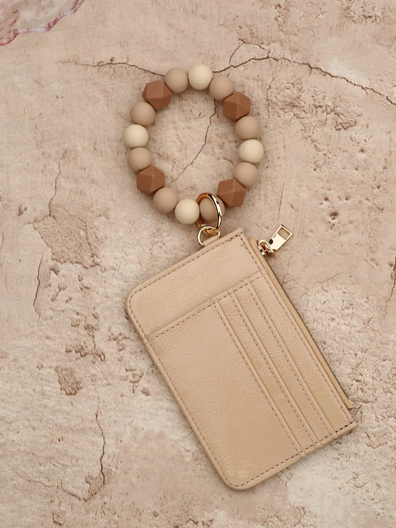 Silicone Bead Bracelet Keychain, Mirror Leather Wallet, Women's Card Holder, Cute Coin Purse, Series Girl Festival Gift