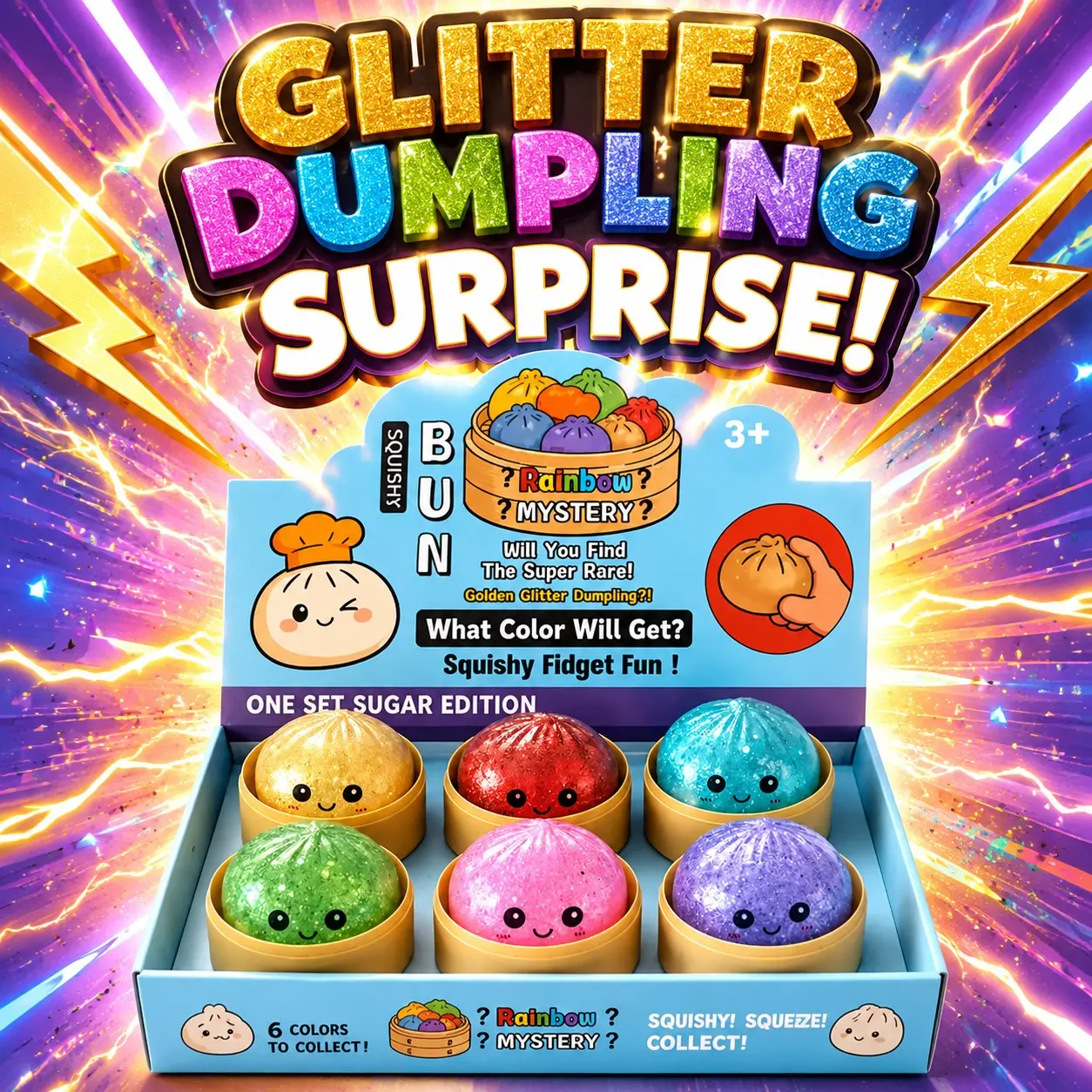 Shiny Dumpling Surprise Blind Box Set, Dumpling Squishy Pack, Squishy Dumplings, Cute Baozi Slow Rebound Squishy Stress Relief Fidget Toy, Rare Mystery Collectible Gift Box, Desktop Aesthetic Decor Office Decompression Ornament, Dumplings Squishies